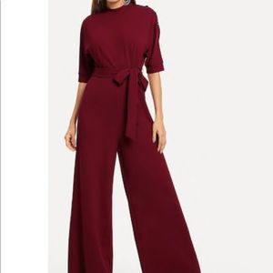 pink batwing belted palazzo jumpsuit